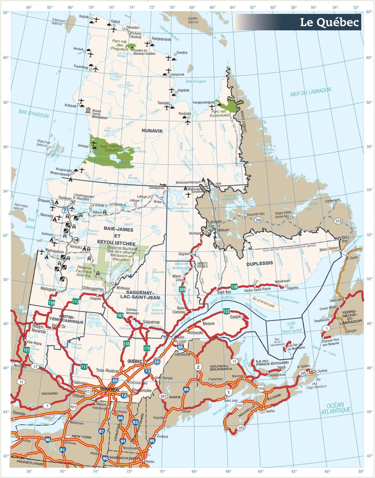 Harta e rrugës Quebec, kanada