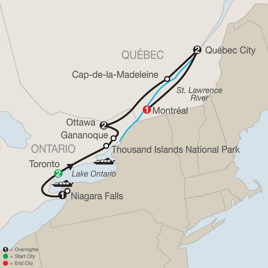 Harta e Quebec, kanada, me qytetet
