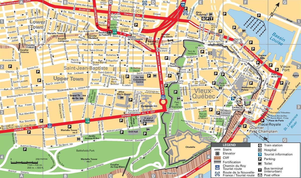 Quebec City tërheqjet turistike harta