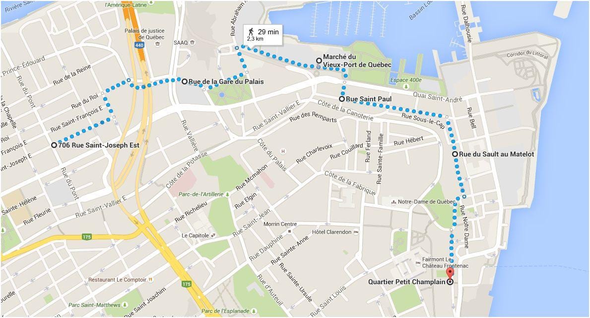 Harta e Quebec City më të ulët të qytetit